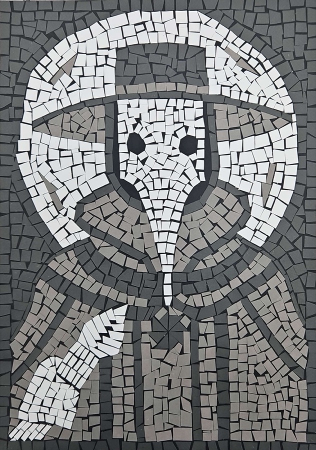 Hand-cut paper mosaic artwork